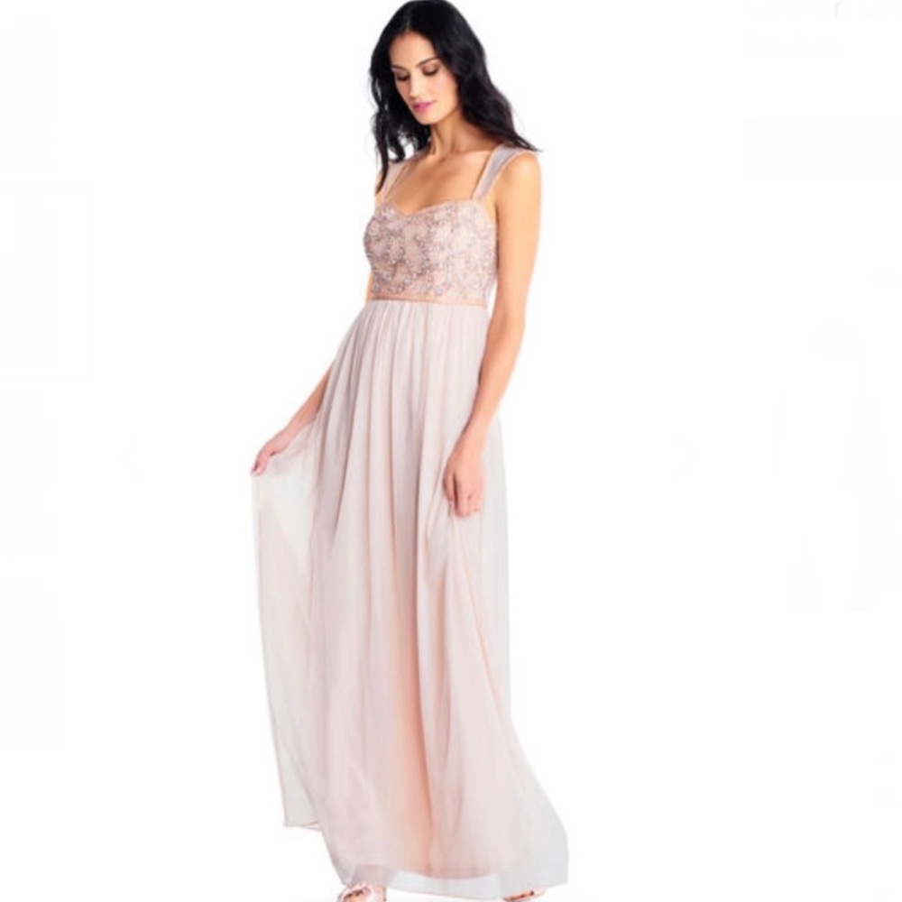 Adrianna Papell Blush Bodice Chiffon Gown Size 6 - Picture 2 of 8